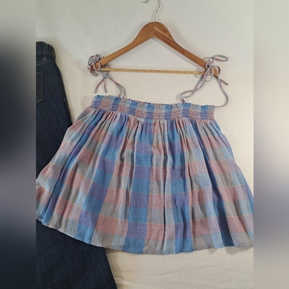 LOFT Blue and Pink checkered adjustable tie straps LARGE New with tags - Picture 4 of 6